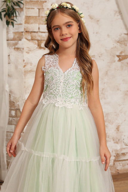 Robe Dentelle Fille Tulle Vert - gallery 7