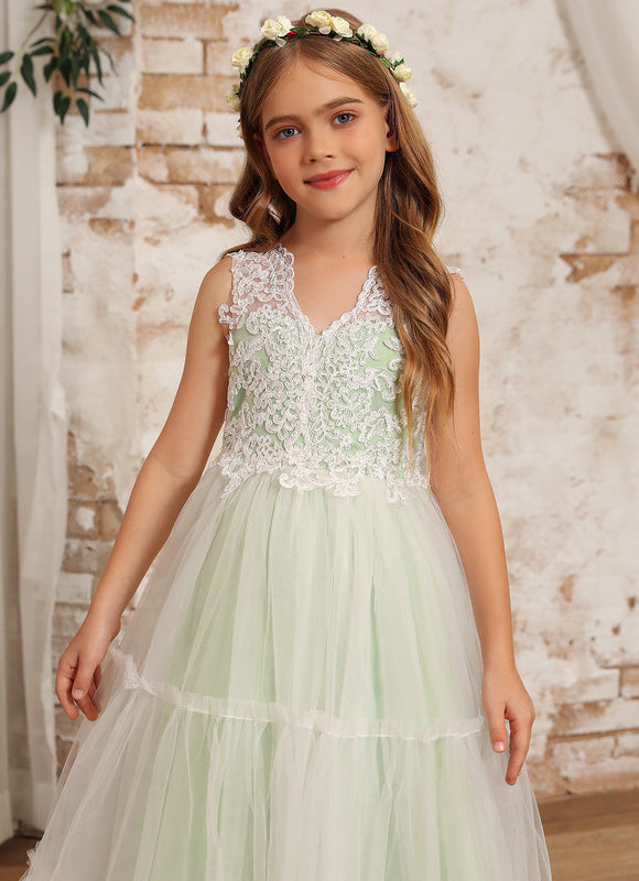 Robe Dentelle Fille Tulle Vert - gallery 7