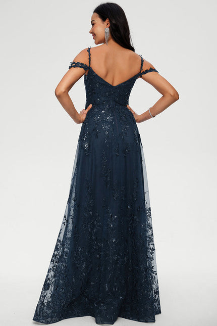 Robe Longue Dentelle Bleu Marine - gallery 2