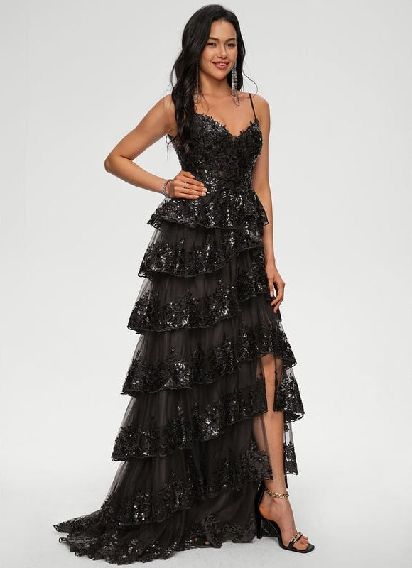 Robe Dentelle À Volants Scintillante - gallery 1