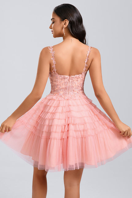 Robe Dentelle Tulle Rose Volants - gallery 5