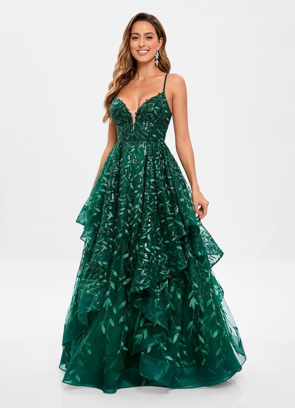 Robe Dentelle Émeraude Festonnée - gallery 2