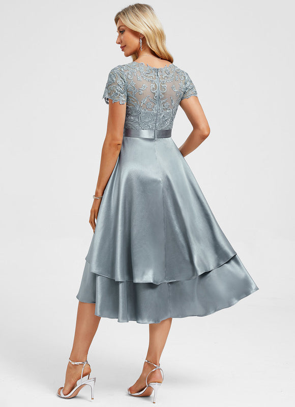 Robe Dentelle Satin Bleu Ciel - gallery 5