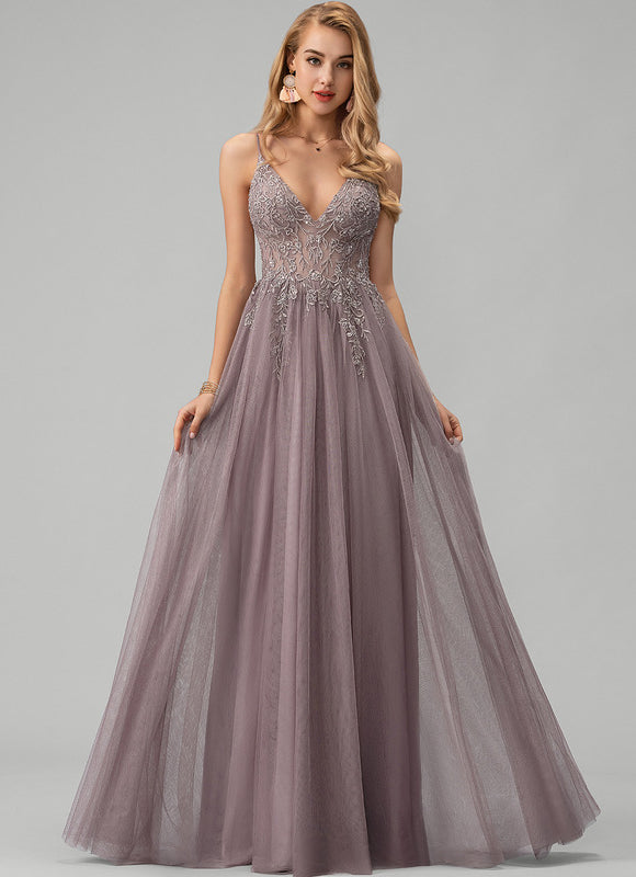 Robe Dentelle Longue Mauve Élégante - gallery 4