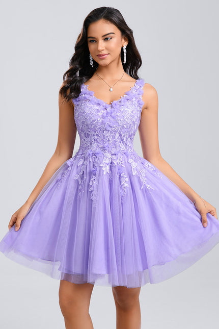 Robe Dentelle Courte Lilas Fleuri