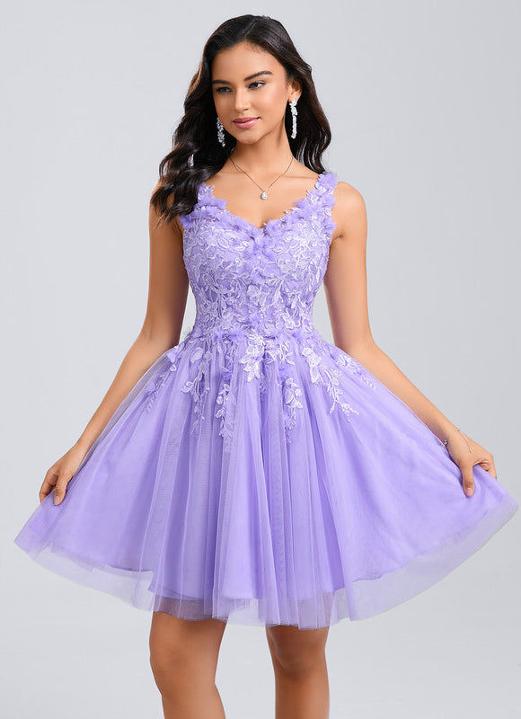 Robe Dentelle Courte Lilas Fleuri