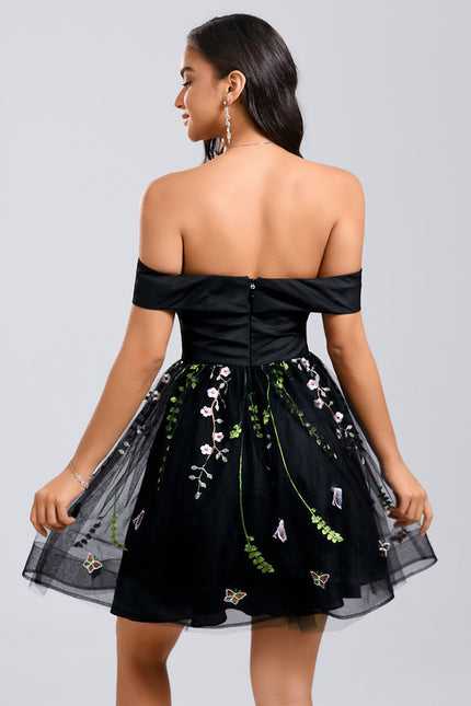 Robe Dentelle Courte Brodée Tulle - gallery 3
