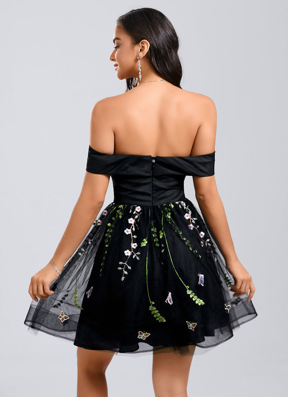 Robe Dentelle Courte Brodée Tulle - gallery 3