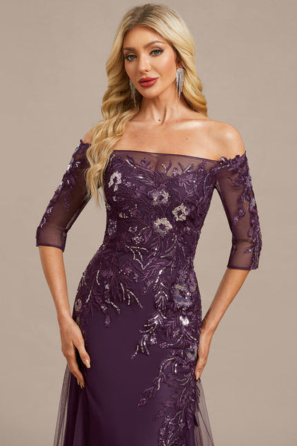 Robe Dentelle Violette Ornée - gallery 1