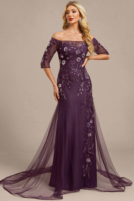 Robe Dentelle Violette Ornée - gallery 5