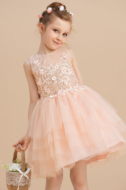 Robe Dentelle Tulle Pêche Fleurs