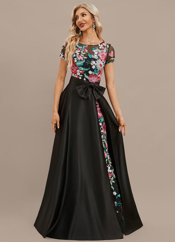 Robe Dentelle Satin Noir Floral - gallery 2
