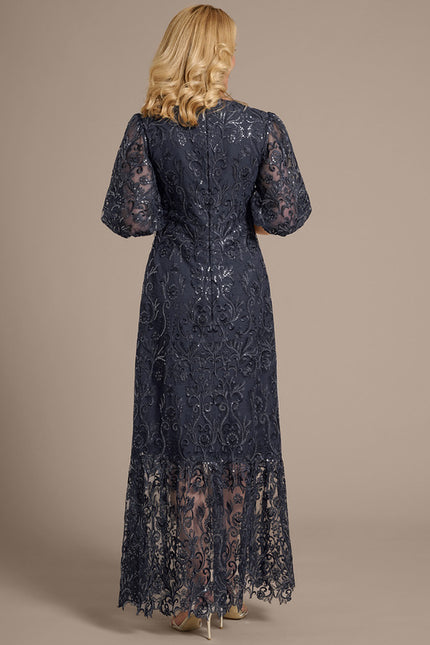 Robe Dentelle Longue En Dentelle Grise - gallery 6