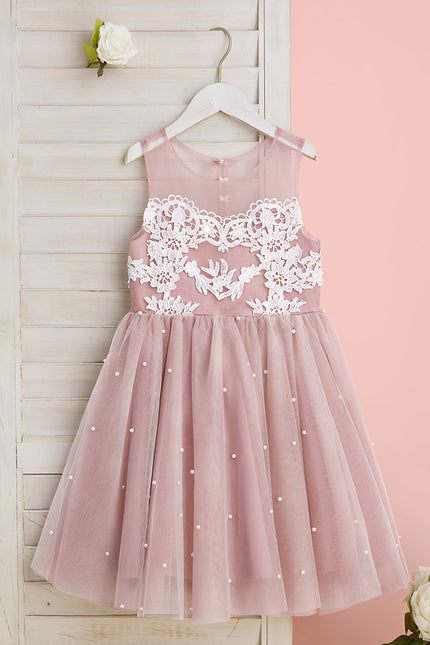 Robe Dentelle Fille Rose Perlée - gallery 2
