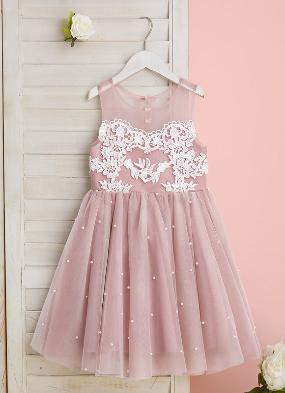 Robe Dentelle Fille Rose Perlée - gallery 2