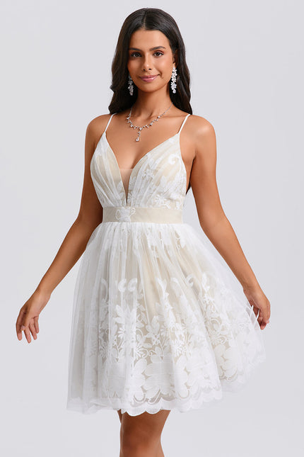 Robe Blanche Dentelle Col V - gallery 6
