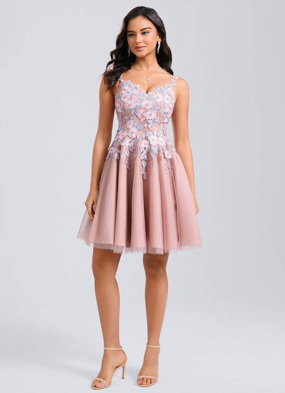 Robe Dentelle Courte Tulle Floral - gallery 5