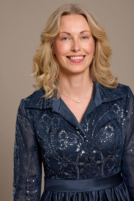 Robe Dentelle Satin Bleu Marine - gallery 1