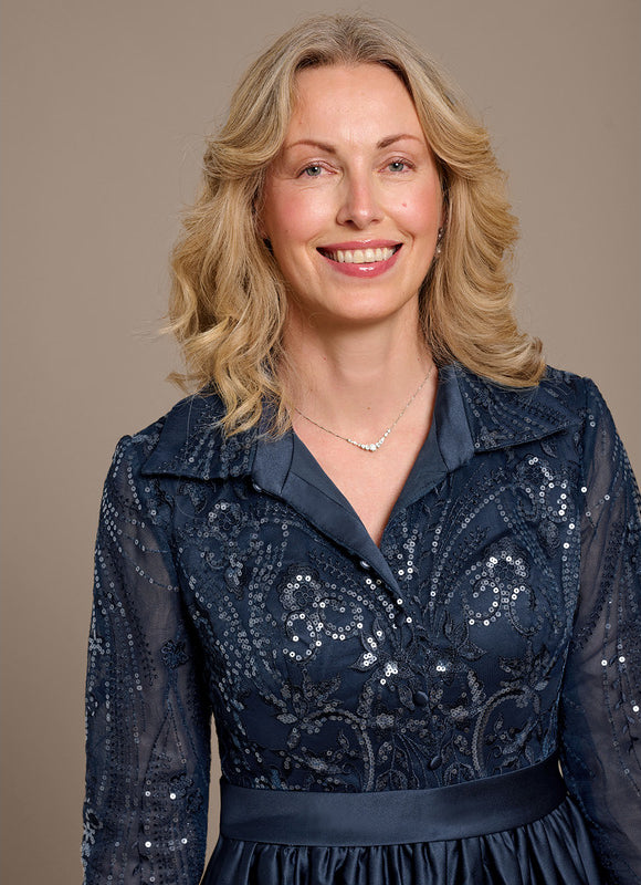 Robe Dentelle Satin Bleu Marine - gallery 1