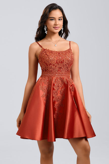 Robe Dentelle Satin Cuivrée - gallery 2