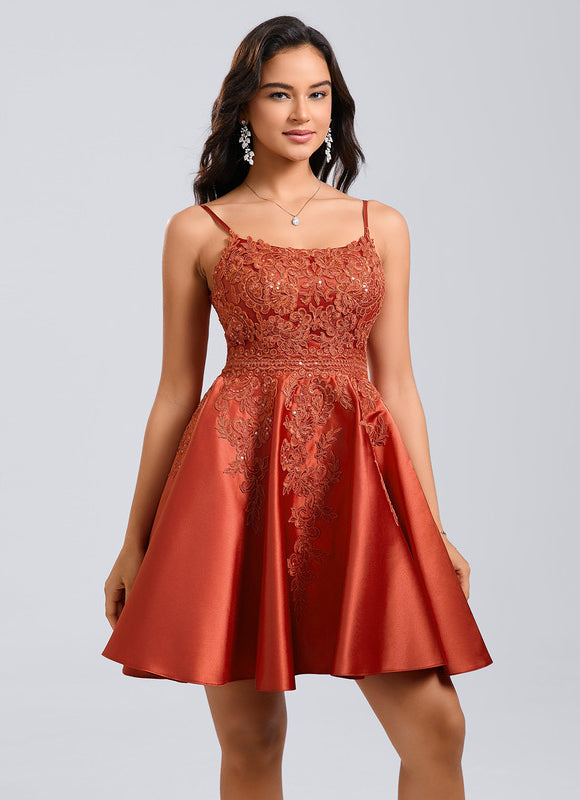 Robe Dentelle Satin Cuivrée - gallery 2