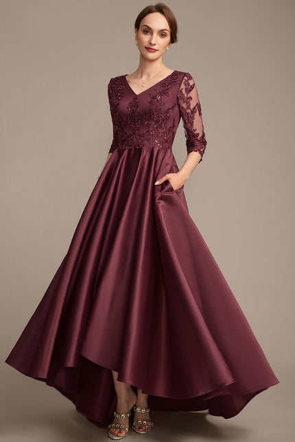 Robe Dentelle Soirée Bordeaux Asymétrique - gallery 4