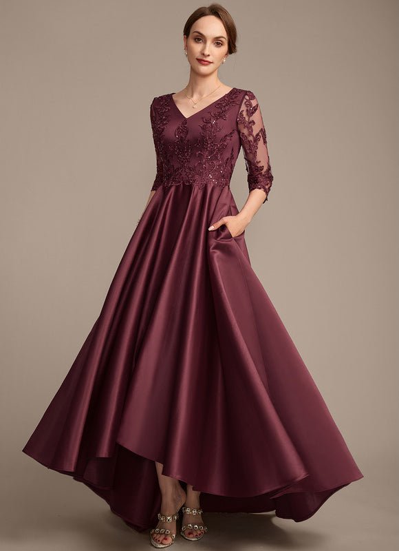 Robe Dentelle Soirée Bordeaux Asymétrique - gallery 4