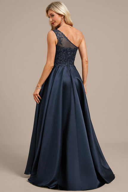 Robe Dentelle Satin Asymétrique - gallery 6