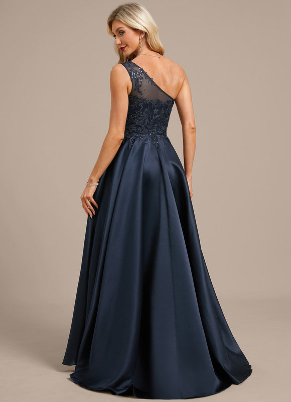 Robe Dentelle Satin Asymétrique - gallery 6