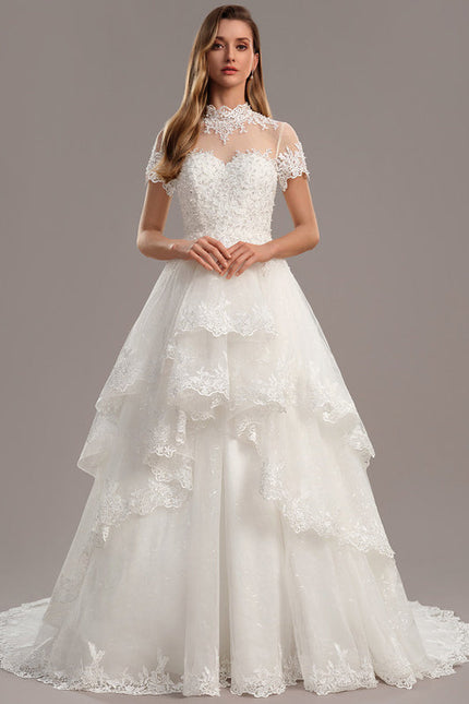 Robe Mariee Col Montant Dentelle - gallery 1