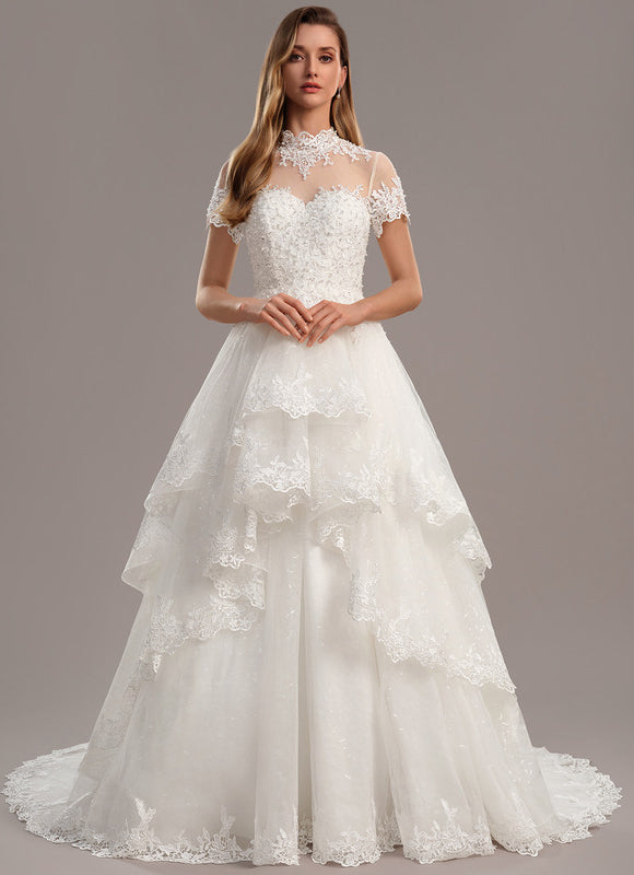 Robe Mariee Col Montant Dentelle - gallery 1