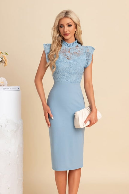 Robe Dentelle Midi Bleu Ciel - gallery 5