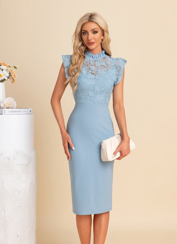 Robe Dentelle Midi Bleu Ciel - gallery 5