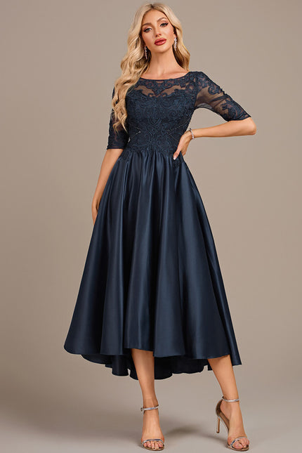 Robe Dentelle Satin Marine - gallery 2