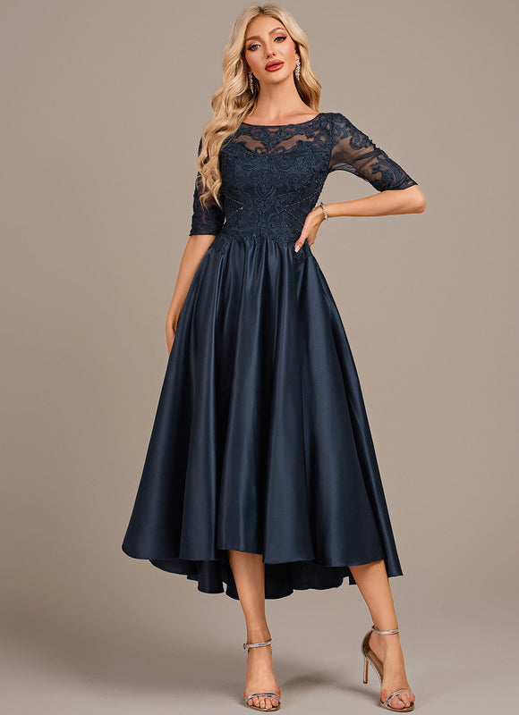 Robe Dentelle Satin Marine - gallery 2