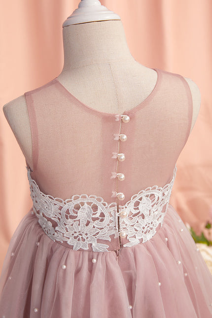 Robe Dentelle Fille Rose Perlée - gallery 3