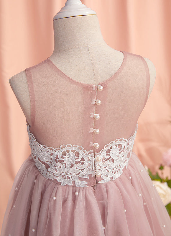 Robe Dentelle Fille Rose Perlée - gallery 3