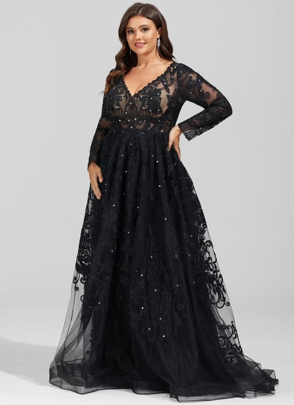 Robe Dentelle De Soirée Scintillante - gallery 6