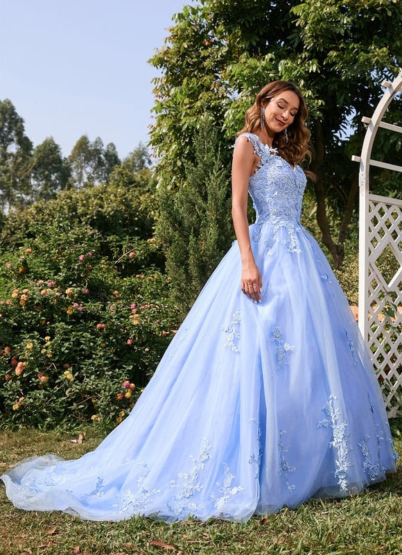 Robe Dentelle Bal Bleu Pastel - gallery 6