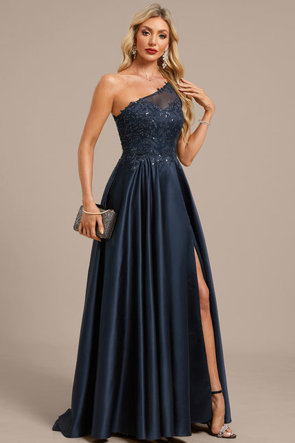 Robe Dentelle Satin Asymétrique - gallery 5