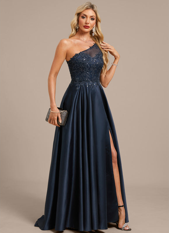 Robe Dentelle Satin Asymétrique - gallery 5