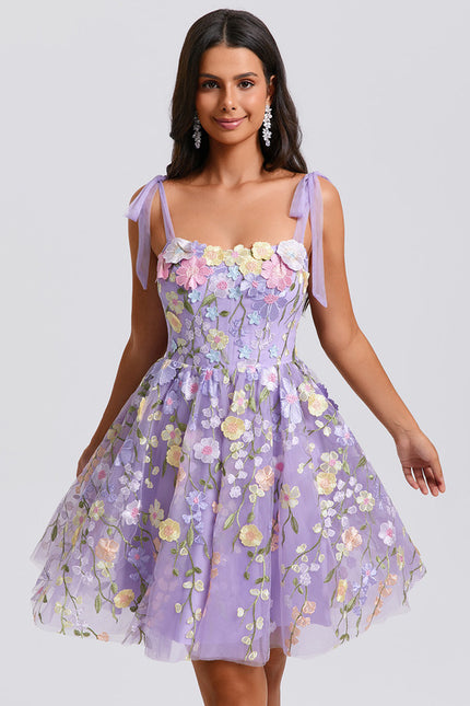 Robe Dentelle Florale Tulle Lilas