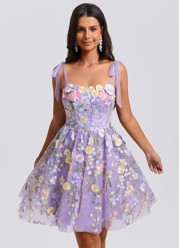 Robe Dentelle Florale Tulle Lilas