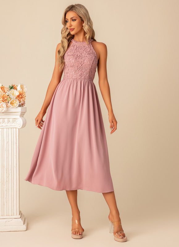 Robe Dentelle Midi Rose Chic - gallery 5