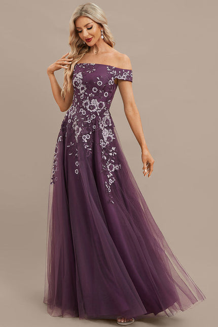 Robe Dentelle Soirée Violette Tulle - gallery 3