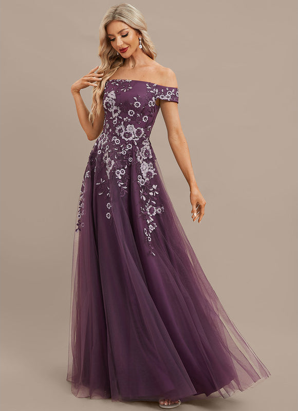 Robe Dentelle Soirée Violette Tulle - gallery 3