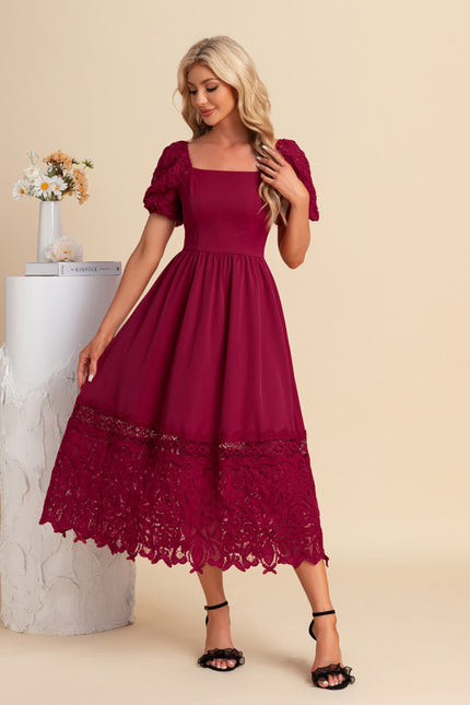 Robe Dentelle Midi Bordeaux Brodée - gallery 4