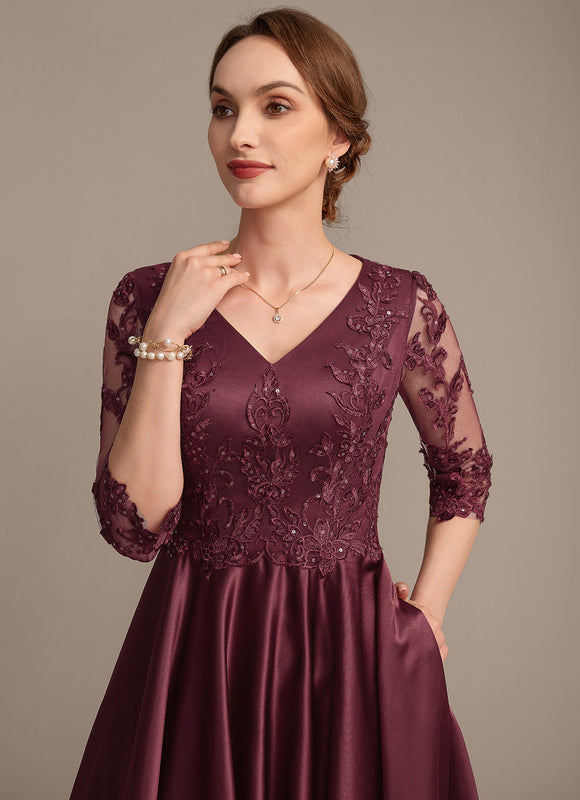 Robe Dentelle Soirée Bordeaux Asymétrique - gallery 1