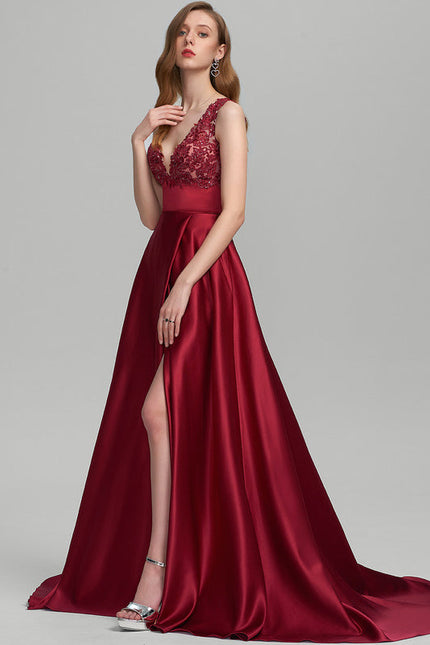 Robe Dentelle Satin Profond