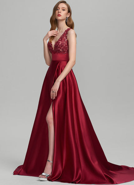 Robe Dentelle Satin Profond